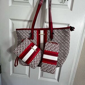 New Time and Tru Women’s 3pc Handbag Set Red Print - Tote - Wristlet - Wallet